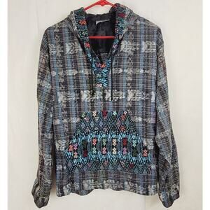 Ixchel hand embroidered patchwork hoodie Size small Hippie Boho Casual